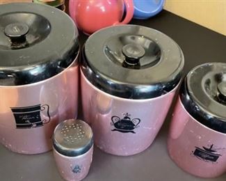 5pc West Bend Rose Copper Kitchen Canister Set Vintage MCM largest: 8in H x 7i diameter