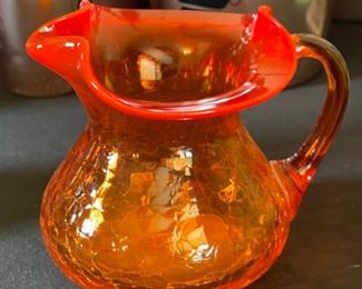 Vintage Crackle Glass Creamer Small Pitcher 4.5x5x4.5in HxWxD
