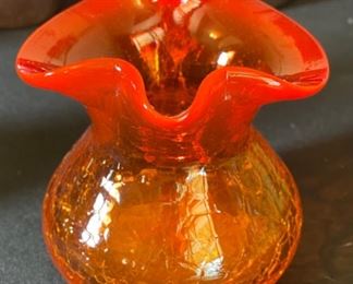 Vintage Crackle Glass Creamer Small Pitcher 4.5x5x4.5in HxWxD