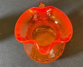 Vintage Crackle Glass Creamer Small Pitcher 4.5x5x4.5in HxWxD