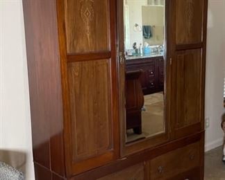 Antique Wood Wardrobe Cabinet 81x65x20.5in HxWxD