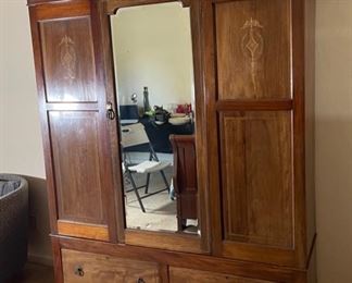 Antique Wood Wardrobe Cabinet 81x65x20.5in HxWxD