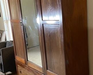 Antique Wood Wardrobe Cabinet 81x65x20.5in HxWxD