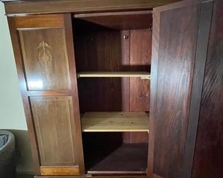 Antique Wood Wardrobe Cabinet 81x65x20.5in HxWxD