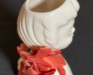 Head Vase Glamour Girl Red Accent Vintage Ceramic 5.25x4.25x3in