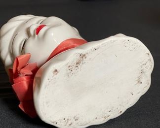 Head Vase Glamour Girl Red Accent Vintage Ceramic 5.25x4.25x3in