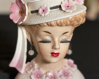 Lady in Pink C6018 Head Vase Vintage Ceramics 6x5x3.5in HxWxD