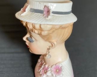 Lady in Pink C6018 Head Vase Vintage Ceramics 6x5x3.5in HxWxD