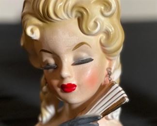 INARCO E-1062 Head Vase Fan Lady Vintage Ceramics 6.25x4x3.25in HxWxD