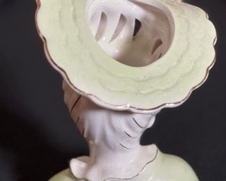 Ceramic Head Vase Green Gold Accent lady Vintage 6x4.5x4in HxWxD