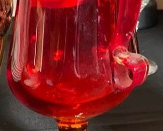 Vintage L E Smith Swung Glass Pitcher Studio Art Glass 15x4x5in HxWxD