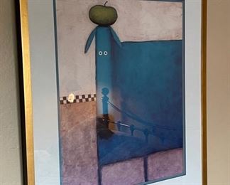 Kessler III IX IX Blue Dog With Apple Framed Print Art 32.5x27.5in
