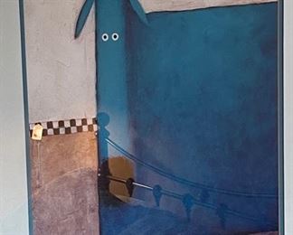 Kessler III IX IX Blue Dog With Apple Framed Print Art 32.5x27.5in