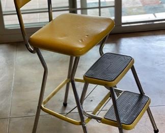 60s Vintage Yellow Cosco Kitchen Chair Step Stool 34x15x15in HxWxD