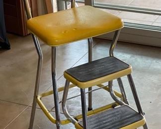 60s Vintage Yellow Cosco Kitchen Chair Step Stool 34x15x15in HxWxD