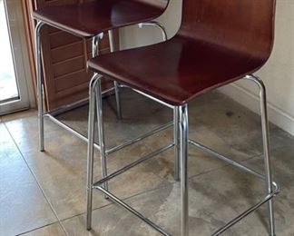 2pc Contemporary Counter Height Chairs Bent Wood 36x15x17in seat: 26in