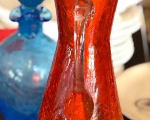 Pilgrim Crackle glass Pitcher Orange 11.5in