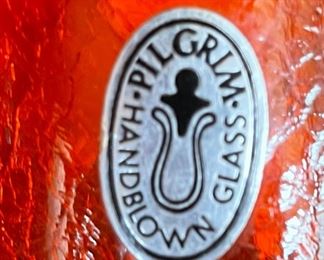 Pilgrim Crackle glass Pitcher Orange 11.5in