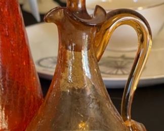 Pilgrim Crackle Glass Cruet 6in