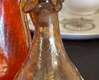 Pilgrim Crackle Glass Cruet 6in