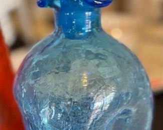 Blenko Crackle Glass Pinch Jar 8in I