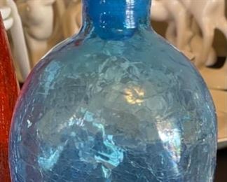 Blenko Crackle Glass Pinch Jar 8in I