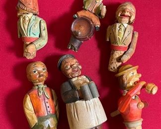 6pc set German Carved Wood Cork Stopper Opener bar Set 5.5in Long