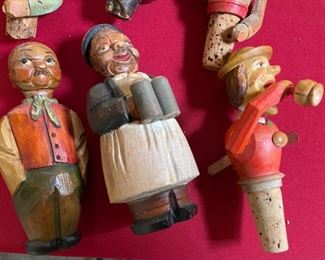 6pc set German Carved Wood Cork Stopper Opener bar Set 5.5in Long