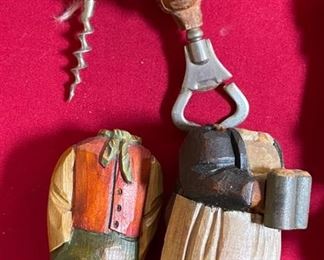 6pc set German Carved Wood Cork Stopper Opener bar Set 5.5in Long