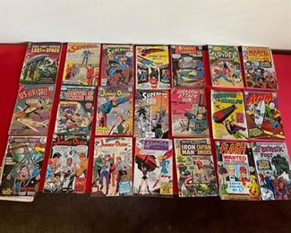 (21) Large Lot Of 1950’s 60’s & 70’s super hero comic books. Superman, Fantastic Four. DC Comics, Action Comic