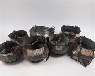 antique copper hanging pots