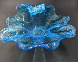 blue glass ashtray