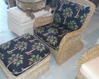 Matching wicker chair with ottoman