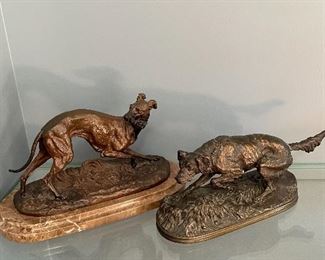 2 Bronze Dog Sculptures by Pierre-Jewels Mene