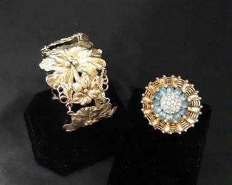 Vintage Cuff Bracelet By Fratelli Peruzzi And Brooch By Coro