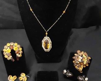 Vintage Pendant Necklace And Brooches