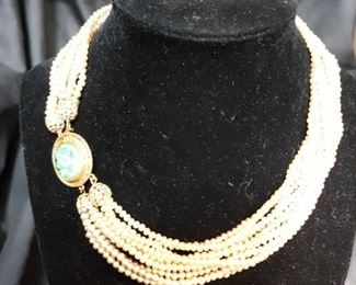 Pearl And Jade Vintage Choker And Earrings By New House