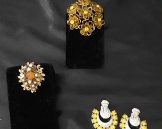 Vintage Amber Brooch Pins And Earrings