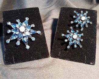 Vintage Blue Earrings And Brooch By Adele Simpson