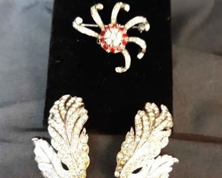 Vintage Brooch By Leo Glass And Ora Earrings