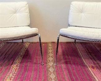 Pair Post Modern Leather & Chrome Chairs
