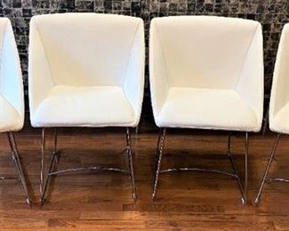 Set 4 Ligne Roset White Leather Dining Chairs Set 1