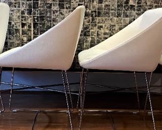 Set 4 Ligne Roset White Leather Dining Chairs Seat 2