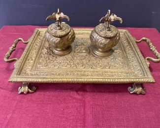 Antique Brass Inkwell