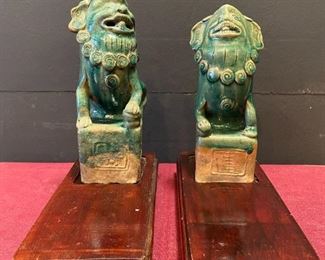 Pair Old Foo Dogs on Bases