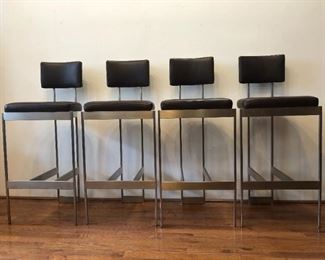 4 Leather Steel Barstools Powell & Bonnell