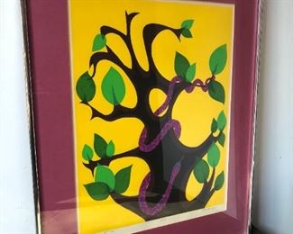 Signed Perkinson Serigraph Tree Snake, Mid Century