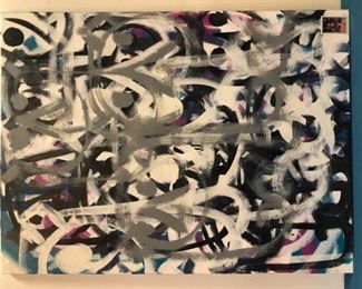 Signed Miles Glickman Folk Art Oil on Canvas Large