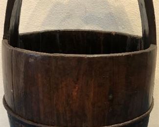 Tall Wood & Metal Chinese Bucket Container