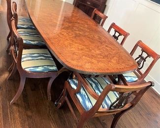 19th C English Burled Mahogany Dining Room Table